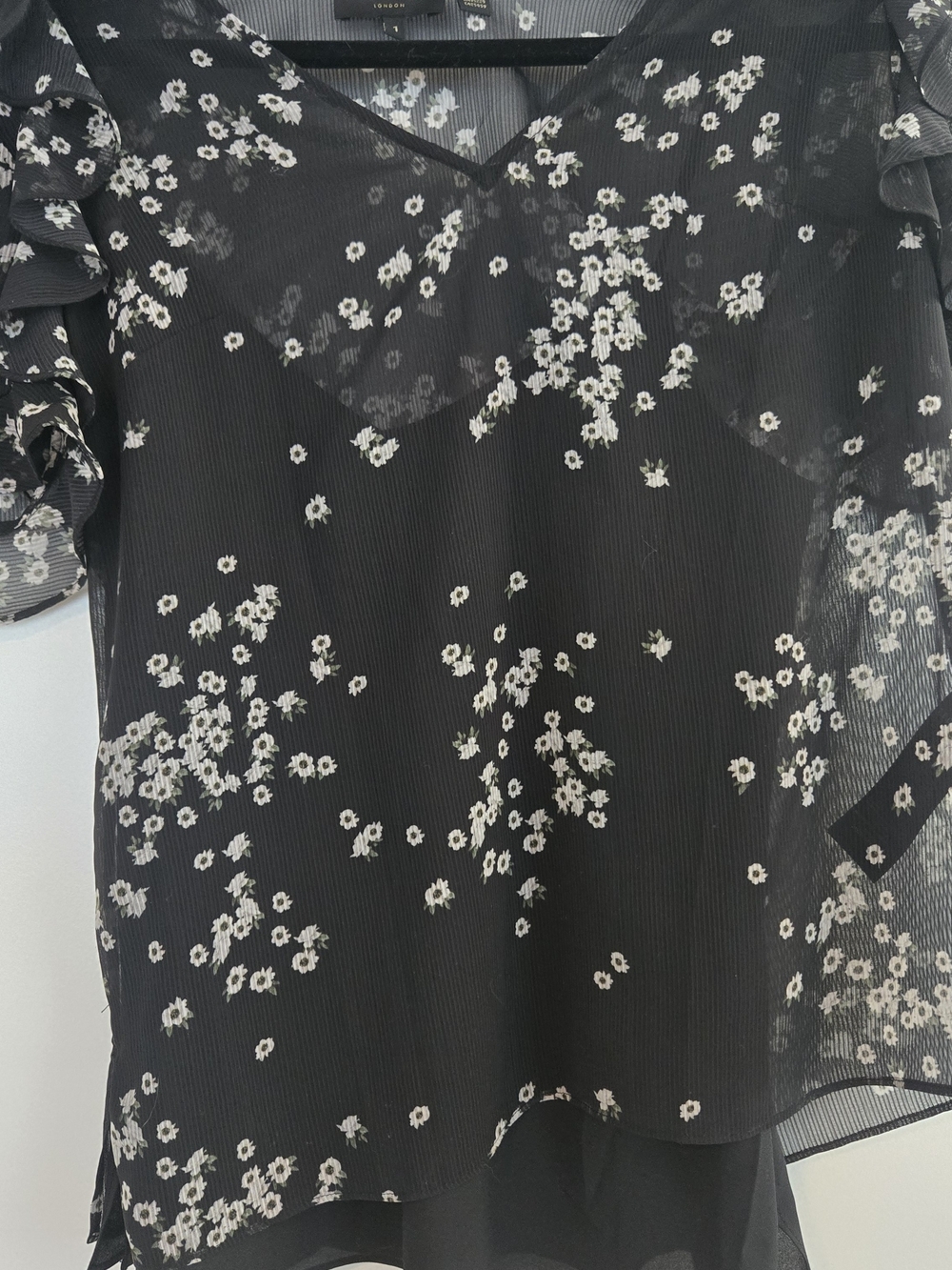Ted Baker Black Sheer Floral V-Neck Short Sleeve Blouse